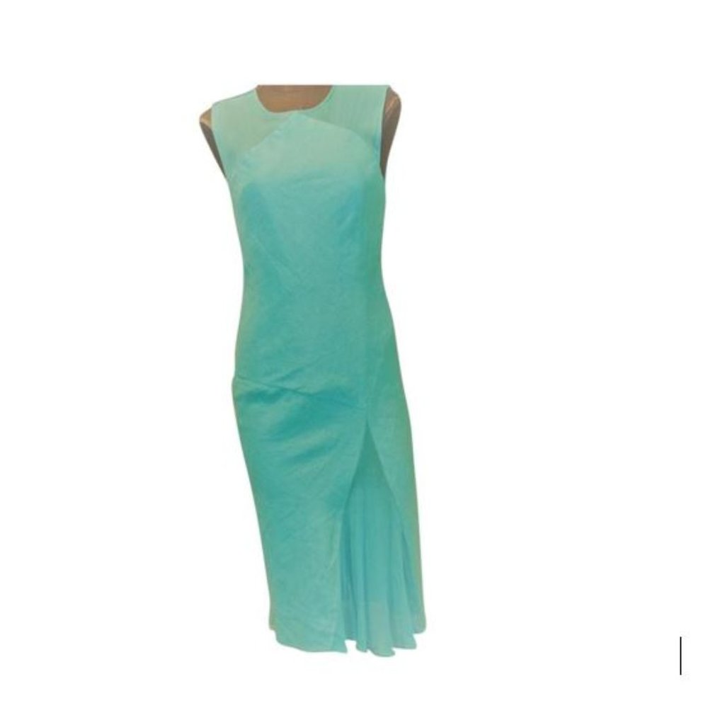 Gianni Versace Seafoam Blue Couture Linen and Silk Formal Dress
